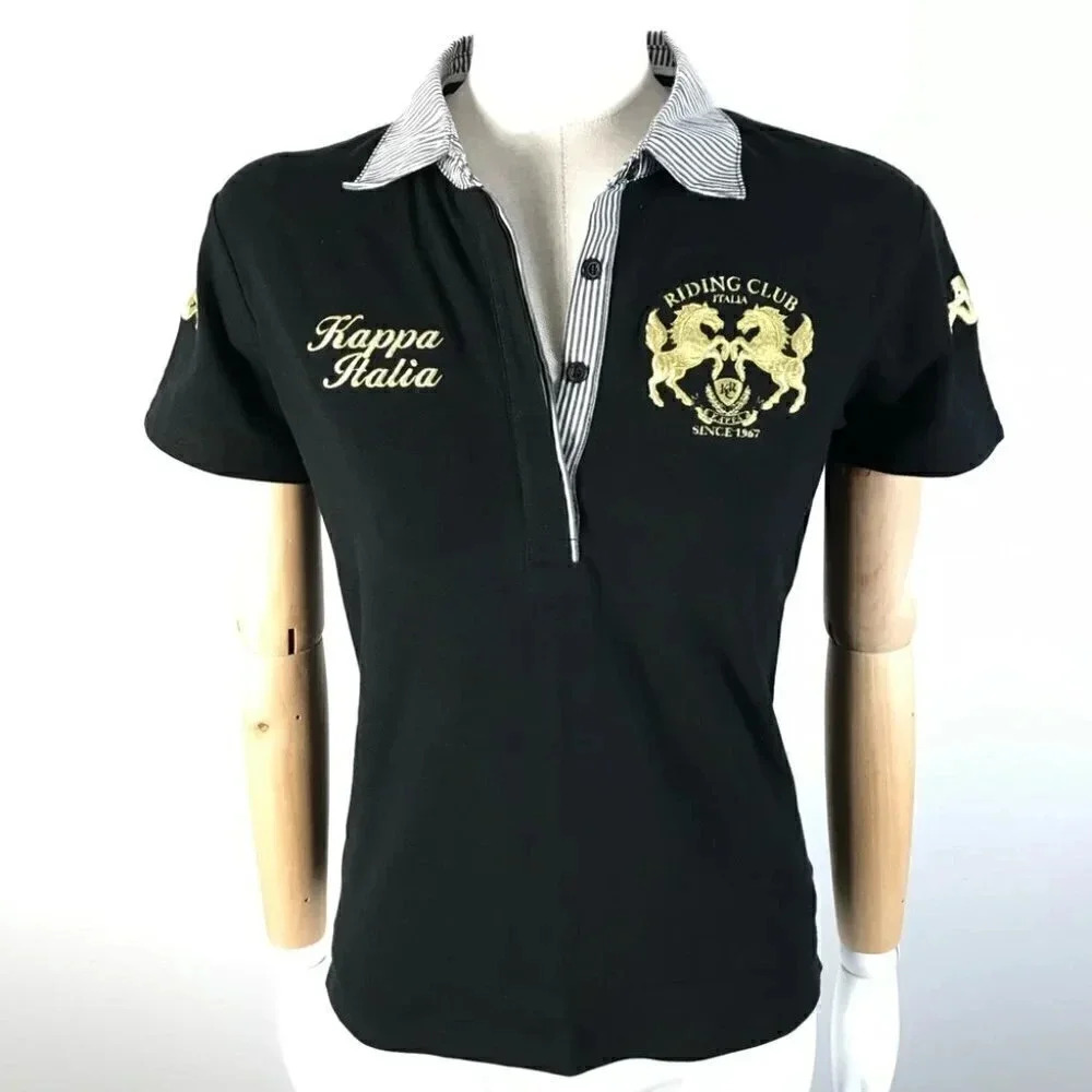 VTG Kappa Italia Riding Club Polo Shirt // Black & Gold Equestrian Preppy Cyber